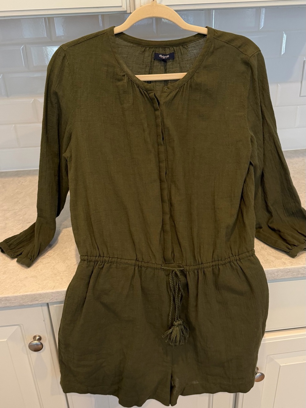 Madewell Olive Green Drawstring Waist Mini Romper